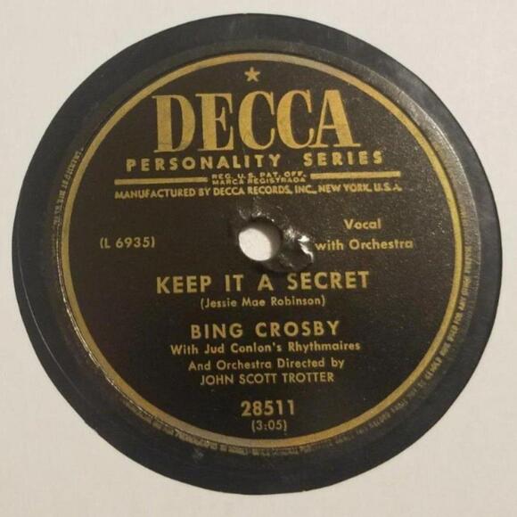 3/$25 Bing Crosby 78 RPM Keep It a Secret / Sleigh Bell Serenade Decca 28511 - Picture 4 of 5